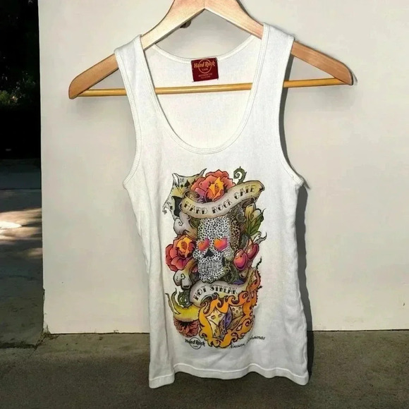 Vintage Y2K hard rock bling tank top skull goth punk M - Picture 2 of 6